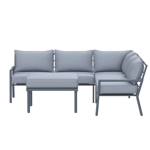 5 Place Seating Outdoor Gray Sofa and Ottoman Set