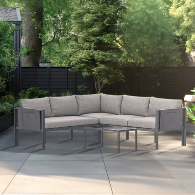 5 Place Seating Outdoor Gray Sofa and Table Set