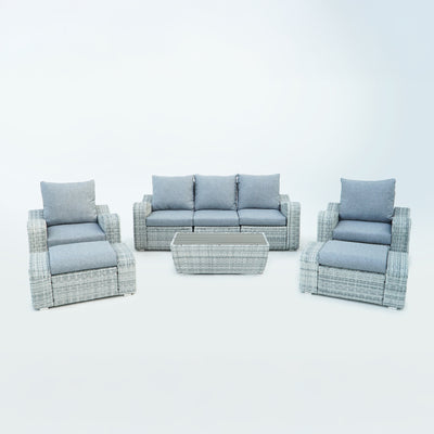 5 Place Seating Gray Outdoor Wicker Sofa and Sofa Chair Set with Table