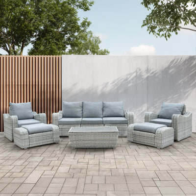 5 Place Seating Gray Outdoor Wicker Sofa and Sofa Chair Set with Table
