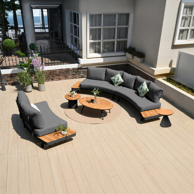 6 Place Seating Outdoor Gray Aluminum and Teak Contour Sofa Set