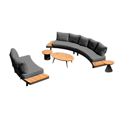 6 Place Seating Outdoor Gray Aluminum and Teak Contour Sofa Set