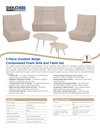 5 Piece Beige Outdoor Compressed Foam Loveseat Sofa Chairs and Table Set