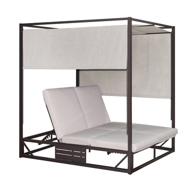 2 Place Outdoor Aluminum Rectangular Patio Daybed with Retractable Beige Textilene Fabric Canopy