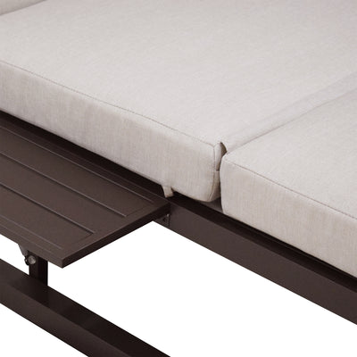 2 Place Outdoor Aluminum Rectangular Patio Daybed with Retractable Beige Textilene Fabric Canopy