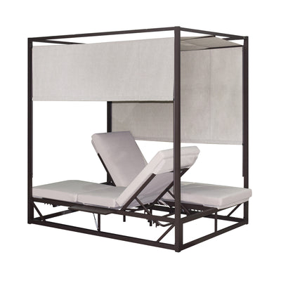 2 Place Outdoor Aluminum Rectangular Patio Daybed with Retractable Beige Textilene Fabric Canopy