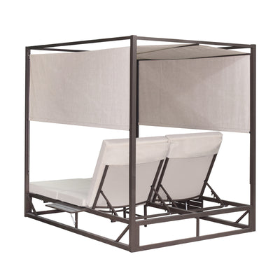 2 Place Outdoor Aluminum Rectangular Patio Daybed with Retractable Beige Textilene Fabric Canopy