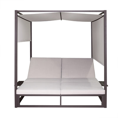 2 Place Outdoor Aluminum Rectangular Patio Daybed with Retractable Beige Textilene Fabric Canopy