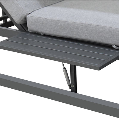2 Place Outdoor Aluminum Rectangular Patio Daybed with Retractable Gray Textilene Fabric Canopy