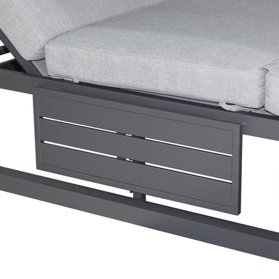 2 Place Outdoor Aluminum Rectangular Patio Daybed with Retractable Gray Textilene Fabric Canopy