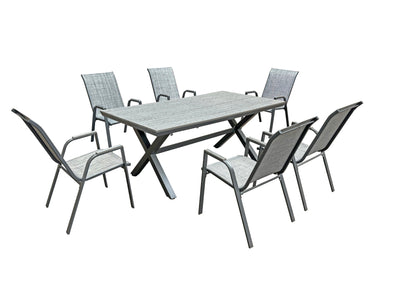 6 Place Seating Outdoor Aluminum Patio Dining Table Set and Chairs with Gray Textilene Fabric