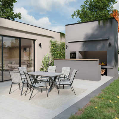 6 Place Seating Outdoor Aluminum Patio Dining Table Set and Chairs with Gray Textilene Fabric