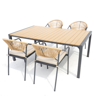 6 Place Seating Yellow Outdoor Patio Dining Chairs and Table Set