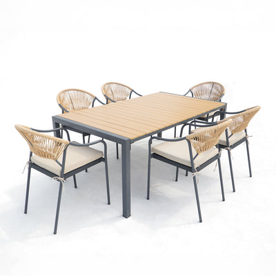 6 Place Seating Yellow Outdoor Patio Dining Chairs and Table Set
