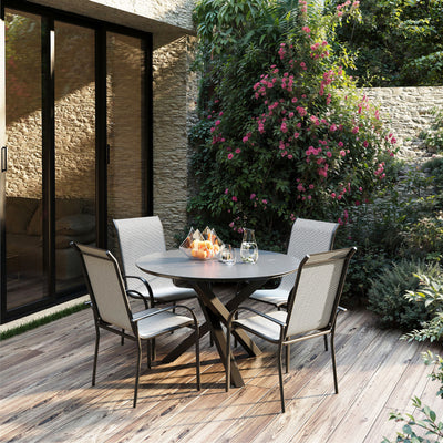 4 Place Seating Grey Outdoor Aluminum Round Patio Dining Table and Stackable Chairs Set