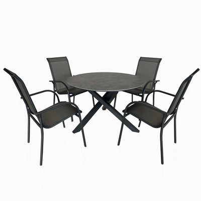 4 Place Seating Grey Outdoor Aluminum Round Patio Dining Table and Stackable Chairs Set