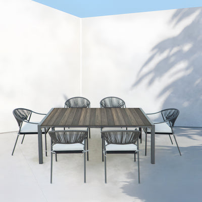 6 Place Seating Black Outdoor Patio Dining Chairs and Table Set