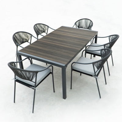 6 Place Seating Black Outdoor Patio Dining Chairs and Table Set