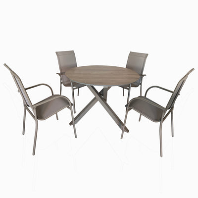 4 Place Seating Champagne Outdoor Aluminum Round Patio Dining Table and Stackable Chairs Set