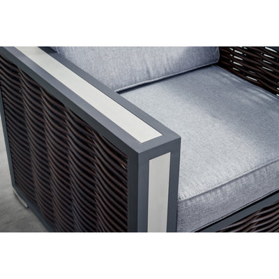 4 Place Seating Avola Outdoor Aluminum Conversation Set with Cushioned Sofa Chairs and Propane Gas Firepit Table