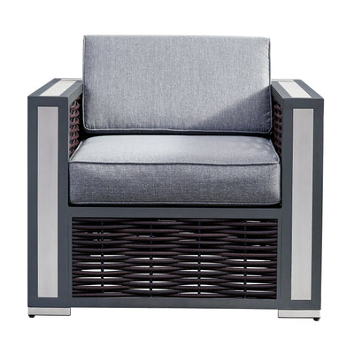 4 Place Seating Avola Outdoor Aluminum Conversation Set with Cushioned Sofa Chairs and Propane Gas Firepit Table