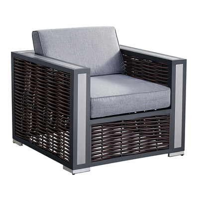 4 Place Seating Avola Outdoor Aluminum Conversation Set with Cushioned Sofa Chairs and Propane Gas Firepit Table