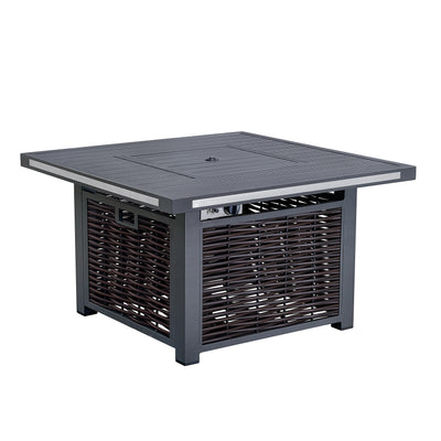 4 Place Seating Avola Outdoor Aluminum Conversation Set with Cushioned Sofa Chairs and Propane Gas Firepit Table
