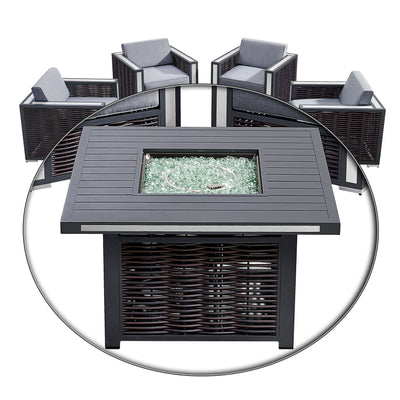 4 Place Seating Avola Outdoor Aluminum Conversation Set with Cushioned Sofa Chairs and Propane Gas Firepit Table