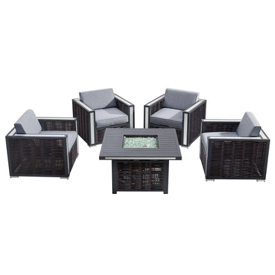 4 Place Seating Avola Outdoor Aluminum Conversation Set with Cushioned Sofa Chairs and Propane Gas Firepit Table