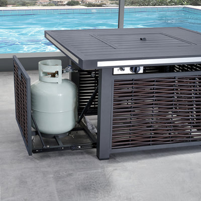 4 Place Seating Avola Outdoor Aluminum Conversation Set with Cushioned Sofa Chairs and Propane Gas Firepit Table