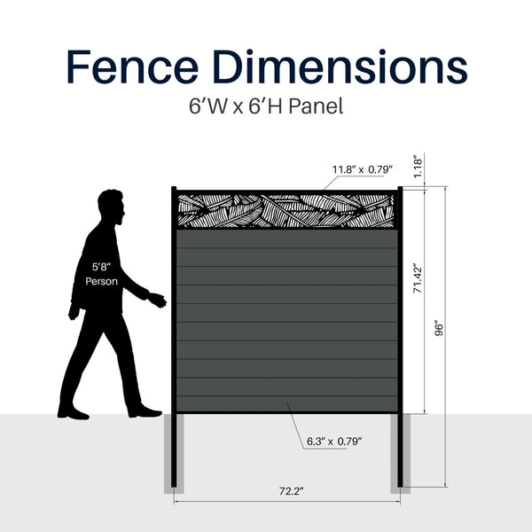 CheryLife 6’ x 6’ Composite Semi-Private Fence – Charcoal Gray - Charlotte Series