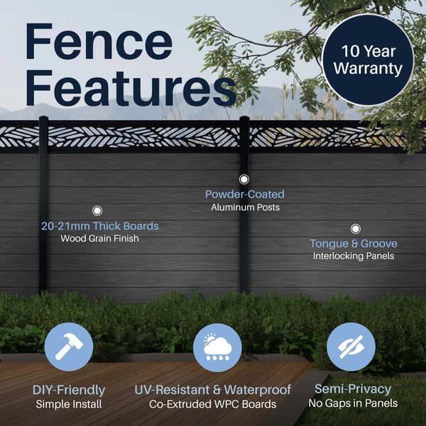 CheryLife 6’ x 6’ Composite Semi-Private Fence – Charcoal Gray - Charlotte Series