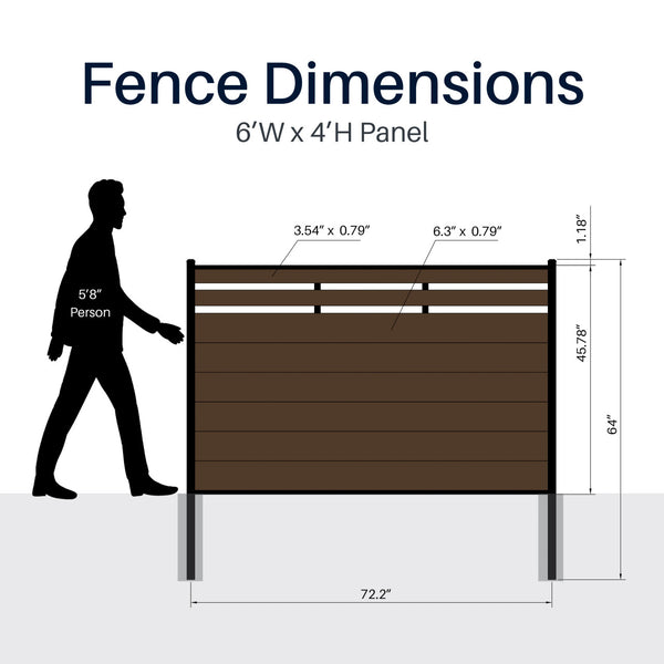 CheryLife 6’ x 4’ Composite Semi-Private Fence - Brown - Charlotte Series