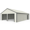 25x33 ft double garage metal shed with side entry door, robust 15 GA galvanized steel frame, 8' wall height for ample storage.