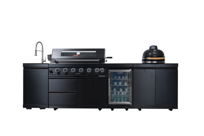 Cherylife SC2430A 115-Inch 6-Burner 85,000 BTU Gas Grill Island with 18" Kamado Charcoal Grill – Outdoor Kitchen with Wine Cooler, Refrigerator, Rotisserie, Granite Countertops & Storage
