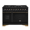 Forno Antico 48-Inch Dual Fuel Range, Black with Antique Brass Finish, 8 Burners, 94,000 BTU, 5.5 cu.ft. Double Ovens & Griddle