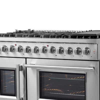 FORNO Galiano 48-Inch French Door Dual Fuel Range All Stainless Steel, 8 Sealed Burners, 107,000 BTU, Griddle, 6.58 cu.ft. Double Ovens
