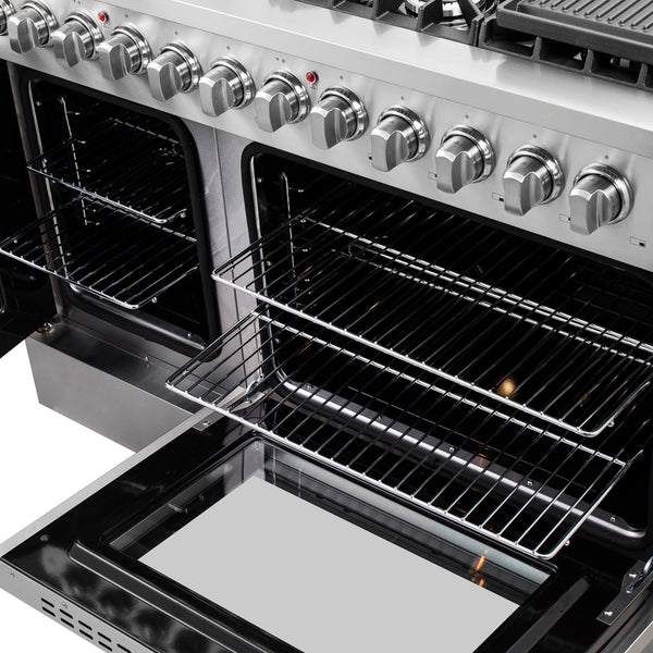 FORNO Galiano 48-Inch French Door Dual Fuel Range All Stainless Steel, 8 Sealed Burners, 107,000 BTU, Griddle, 6.58 cu.ft. Double Ovens