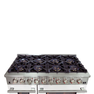 Forno Capriasca 48-Inch Freestanding Dual Fuel Range, 8 Burners, True Convection Oven with White Doors