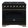 Forno Antico 36-inch Dual Fuel Range, Black and Antique Brass, 6 Burners, 4.5 cu.ft. Convection Oven