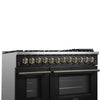 Galiano 48-inch Dual Fuel Range Black & Antique Brass Design with 8 Sealed Burners 107,000 BTU, 6.58 cu. ft. double ovens & Griddle