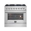 Forno Marco 36-Inch Dual Fuel Range, Stainless Steel, 6 Burners, 67,000 BTU, True Convection Oven, Energy Efficient