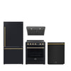 FORNO Premium 4-Piece Kitchen Bundle - Leonardo Espresso 30" Black Electric Range, 30" Black Range Hood, 31" Black Bottom Freezer Refrigerator, 24" Black Built-In Dishwasher - FBDL-006-02US