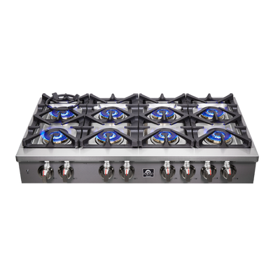 Forno Spezia Alta Qualita 48-Inch Pro-Style Gas Rangetop, Stainless Steel, 8 Sealed Burners, Continuous Cast Iron Grates, High Heat Output