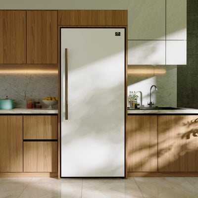 Forno Maderno 28-Inch Convertible Freezer/Refrigerator in White with Antique Brass Handle, 13.6 cu.ft. Right Swing