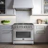 FORNO Premium 3-Piece Kitchen Bundle - Galiano 36" Dual Fuel Range, 36" French Door Refrigerator, 24" Built-In Dishwasher - FBDL-004-02CAUS
