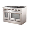 FORNO Premium 3-Piece Kitchen Bundle - FORNO Galiano 48" Freestanding Dual Fuel Range, FORNO Maderno 60" 2-Piece Convertible Refrigerator/Freezer Built-In with Decorative Grill Trim, 27.2 cu.ft., FORNO Orvieto 48" Wall Mount Range Hood - FBDL-017-04CAUS