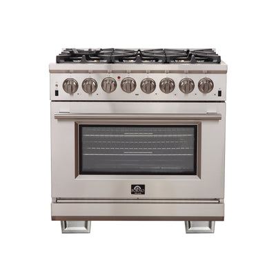 Forno Capriasca 36-Inch Freestanding Dual Fuel Range, 6 Burners, True Convection Oven