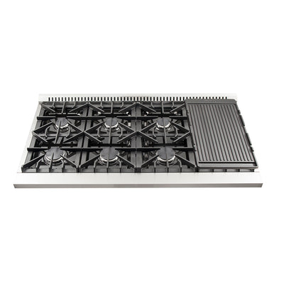 Forno Galiano 48-Inch Freestanding Gas Range, Stainless Steel, 8 Burners, 107,000 BTU, Griddle, Double Ovens, Energy Efficient