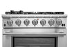 Forno Capriasca 36-Inch Gas Range, Stainless Steel, 6 Brass Burners, 120,000 BTU, Convection Oven, Energy Efficient